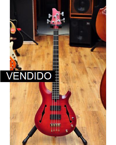 Mensinger Joker Bass 4 Hollowbody 2 Tone Redburst Transparent